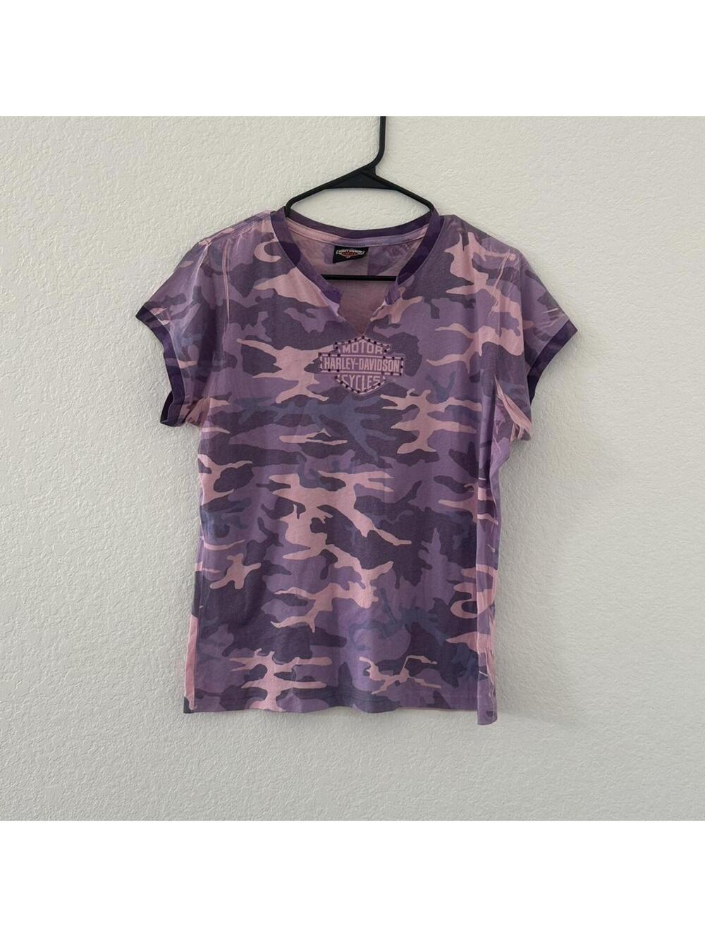 Harley Davidson purple  camo tee with rhinestone logo